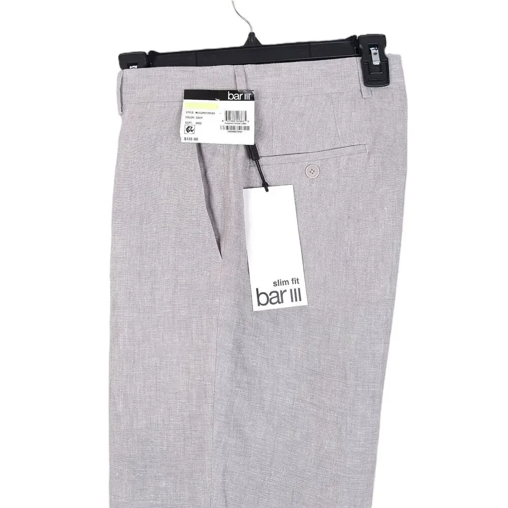Bar III Mens Slim Fit 2 Piece Linen Suit 36R 29x30 Light Grey Solid NWT